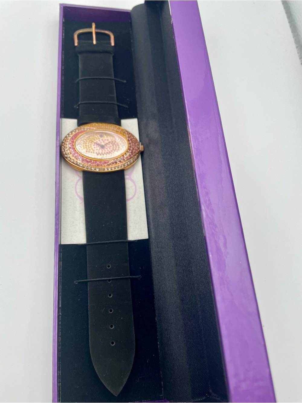 Suzanne Somers Gold-Tone Oval Crystal Watch with Pink, Purple and Clear Stones - Picture 3 of 10